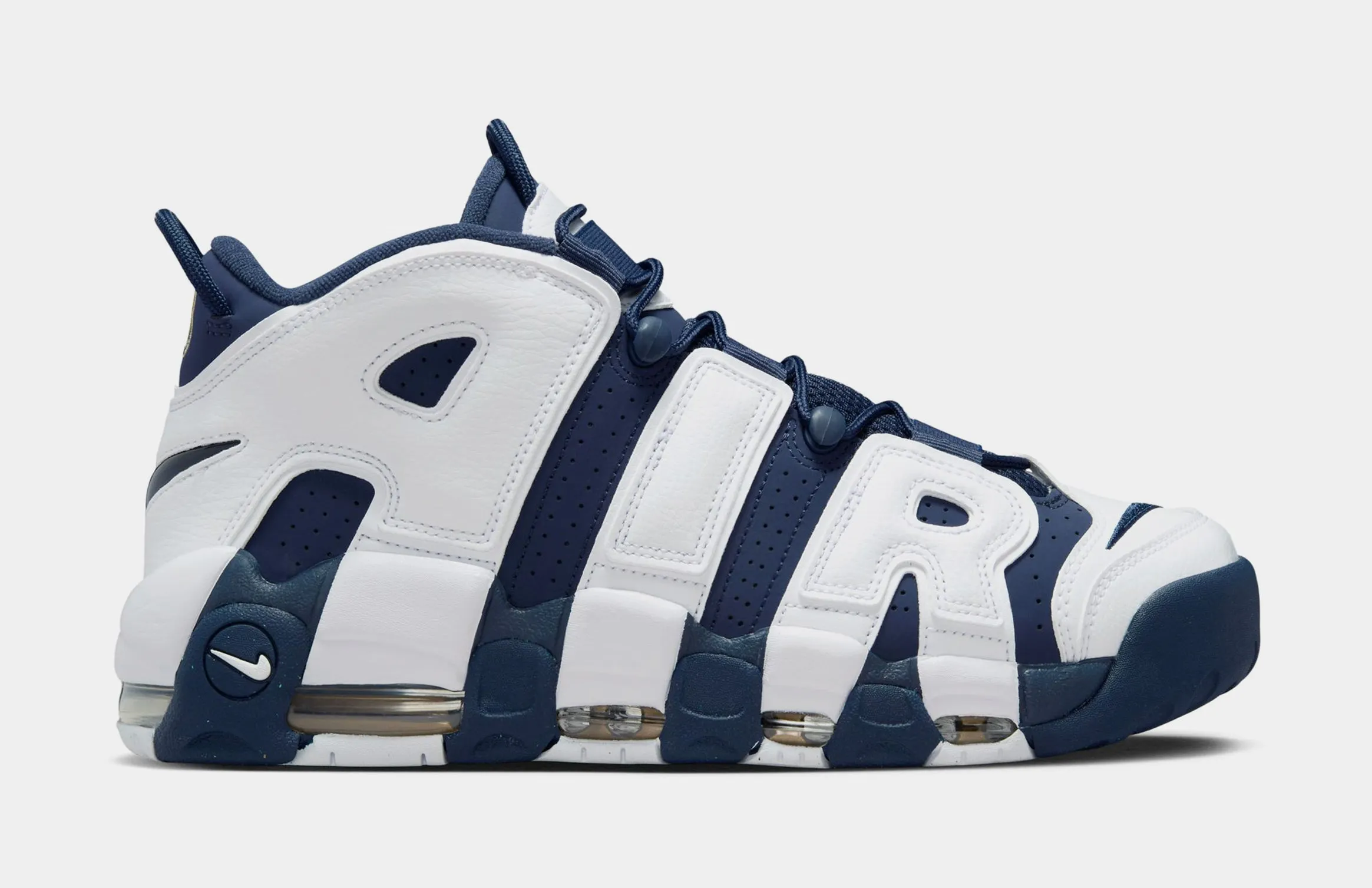 Air More Uptempo '96 Mens Basketball Shoes (White/Midnight Navy/Metallic Gold)