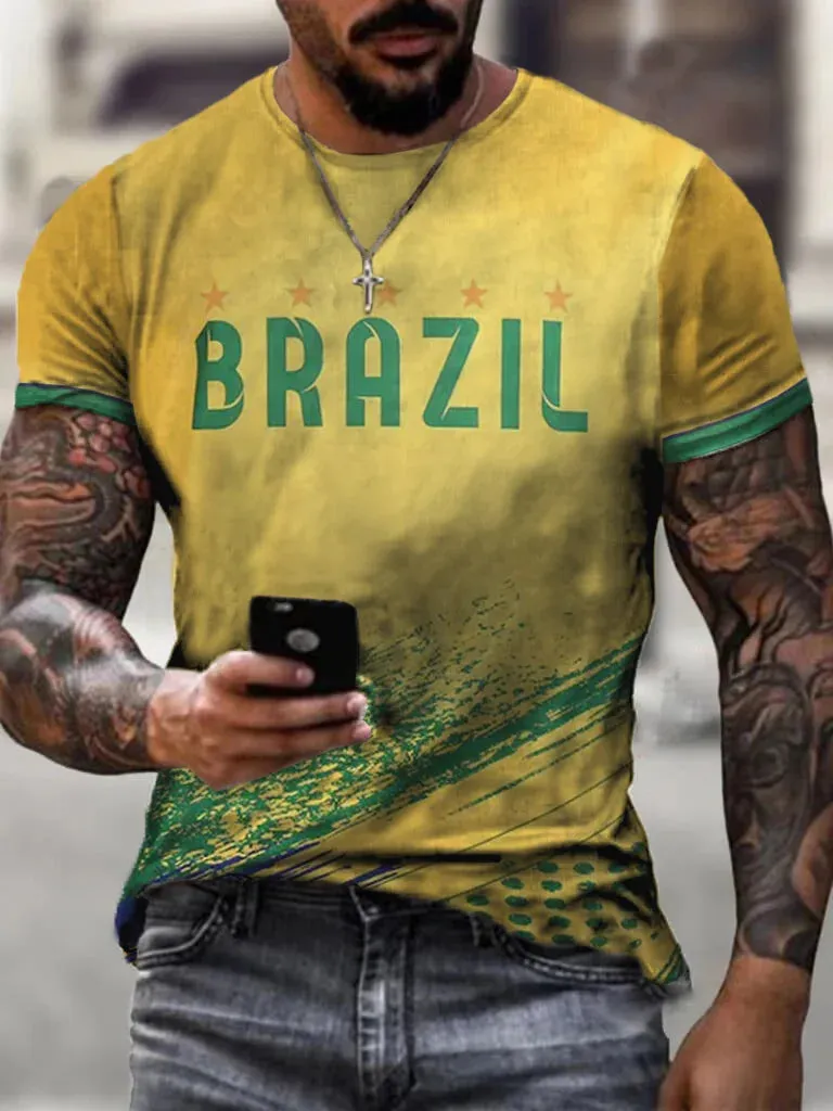 Brazil Team Sports Football Printed T-Shirt