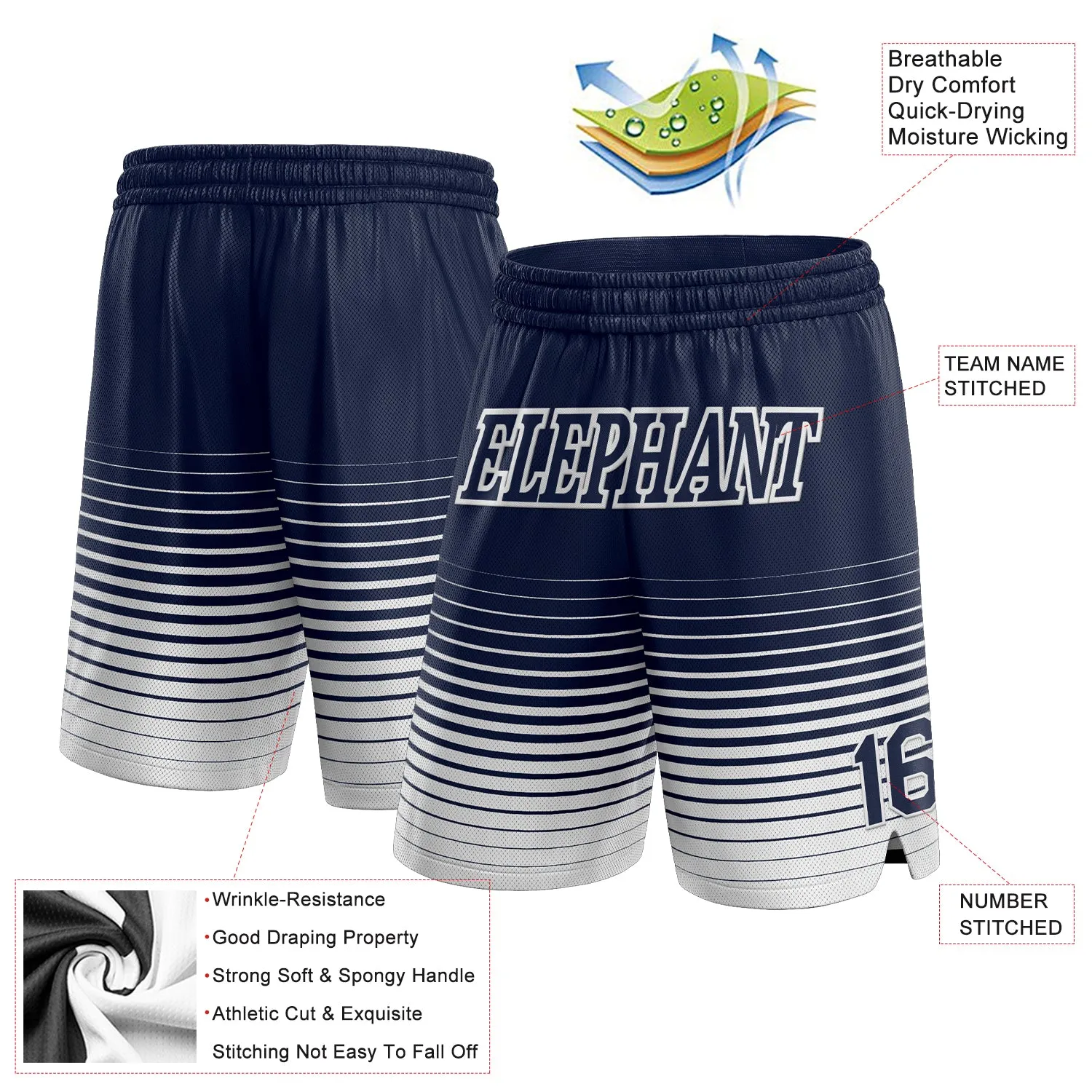 Custom Navy White Pinstripe Fade Fashion Authentic Basketball Shorts