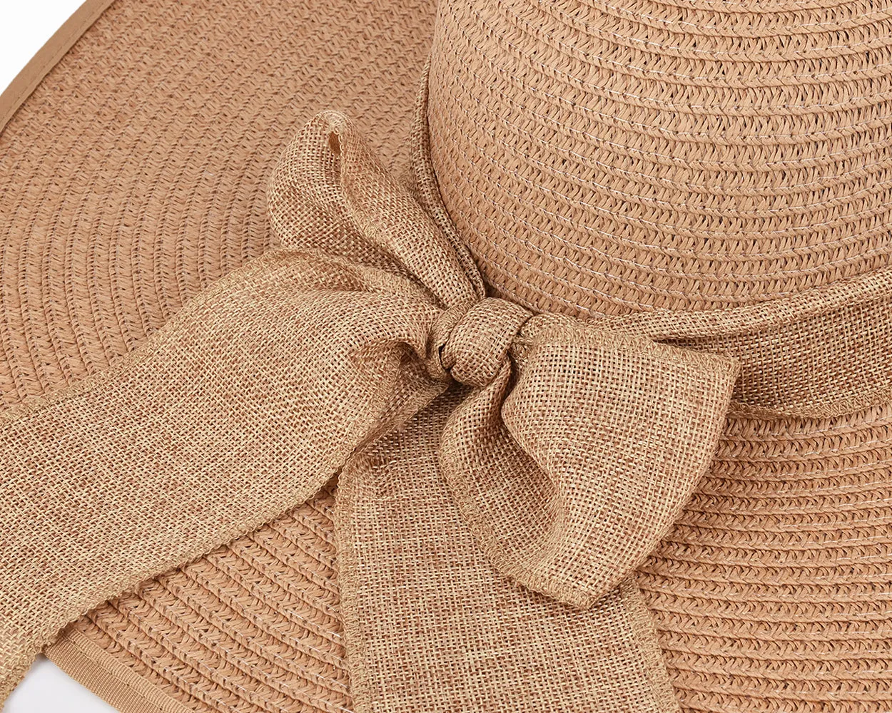 Foldable Straw Hat with Bowknot for Women