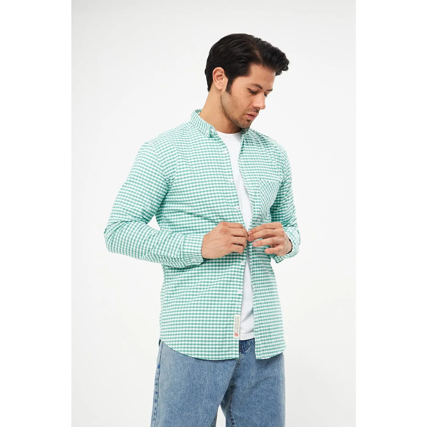 Green Ghingham Check Casual Shirt