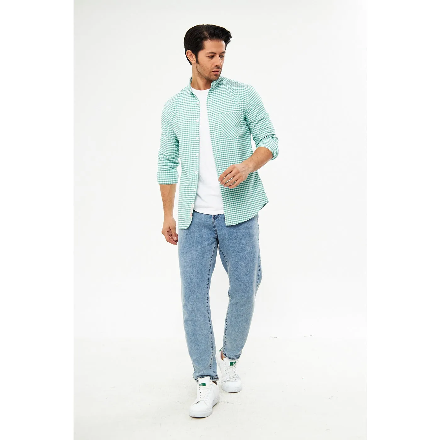 Green Ghingham Check Casual Shirt