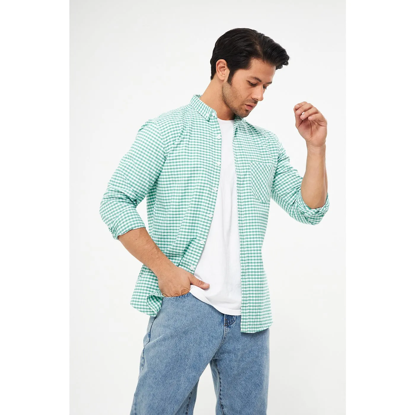 Green Ghingham Check Casual Shirt