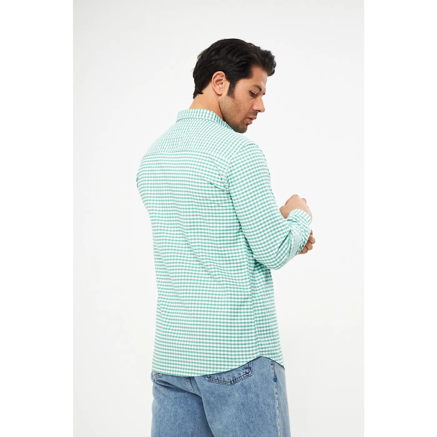 Green Ghingham Check Casual Shirt