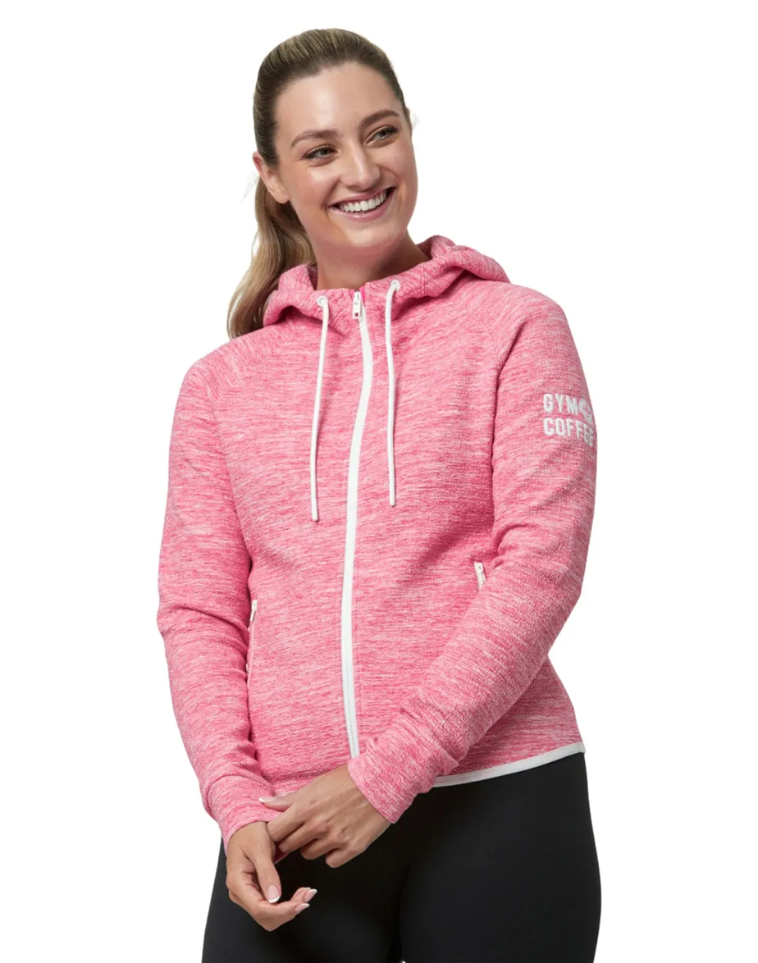 Gym Coffee Womens Fleck Hoodie Pink Fleck