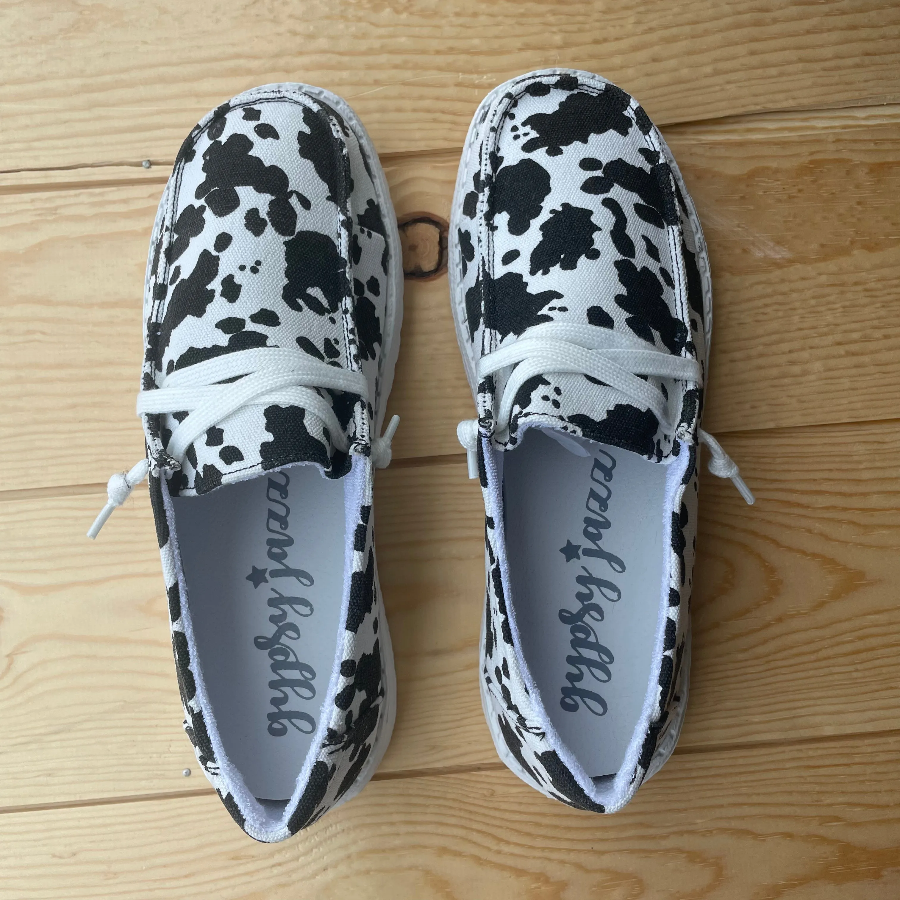 Gypsy Jazz "Milk It 2" Black & White Cow Slip-on Shoes