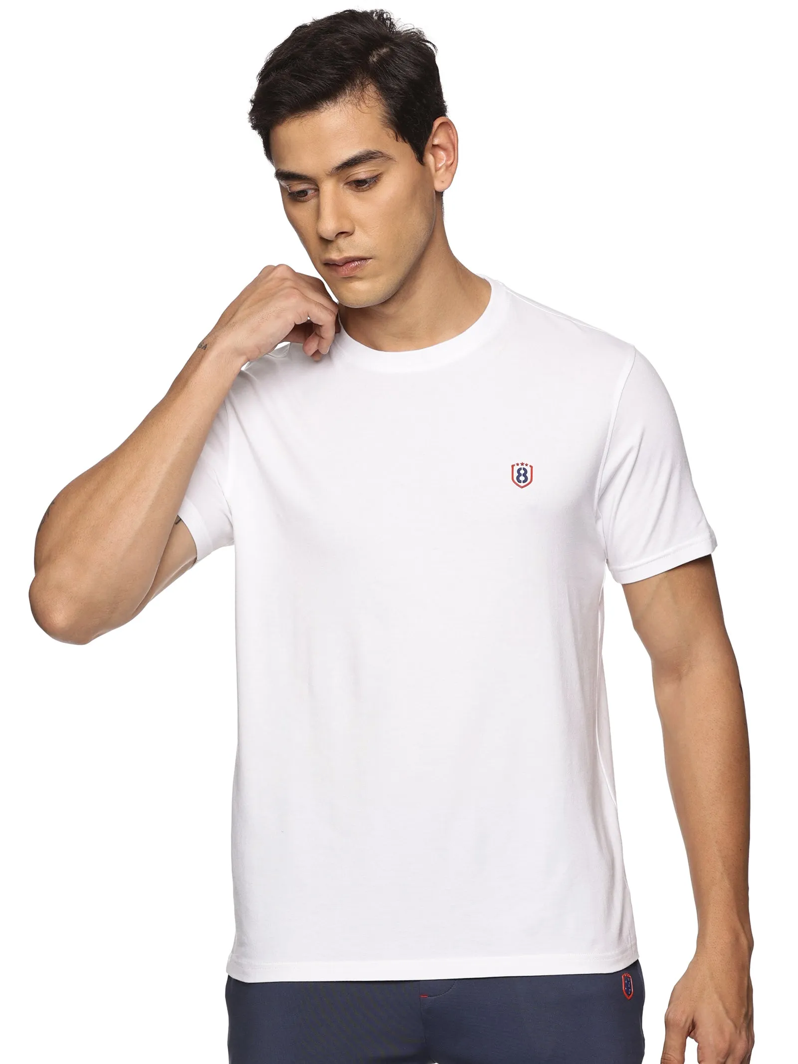 Men Round neck Bamboo Cotton T shirt  (White)