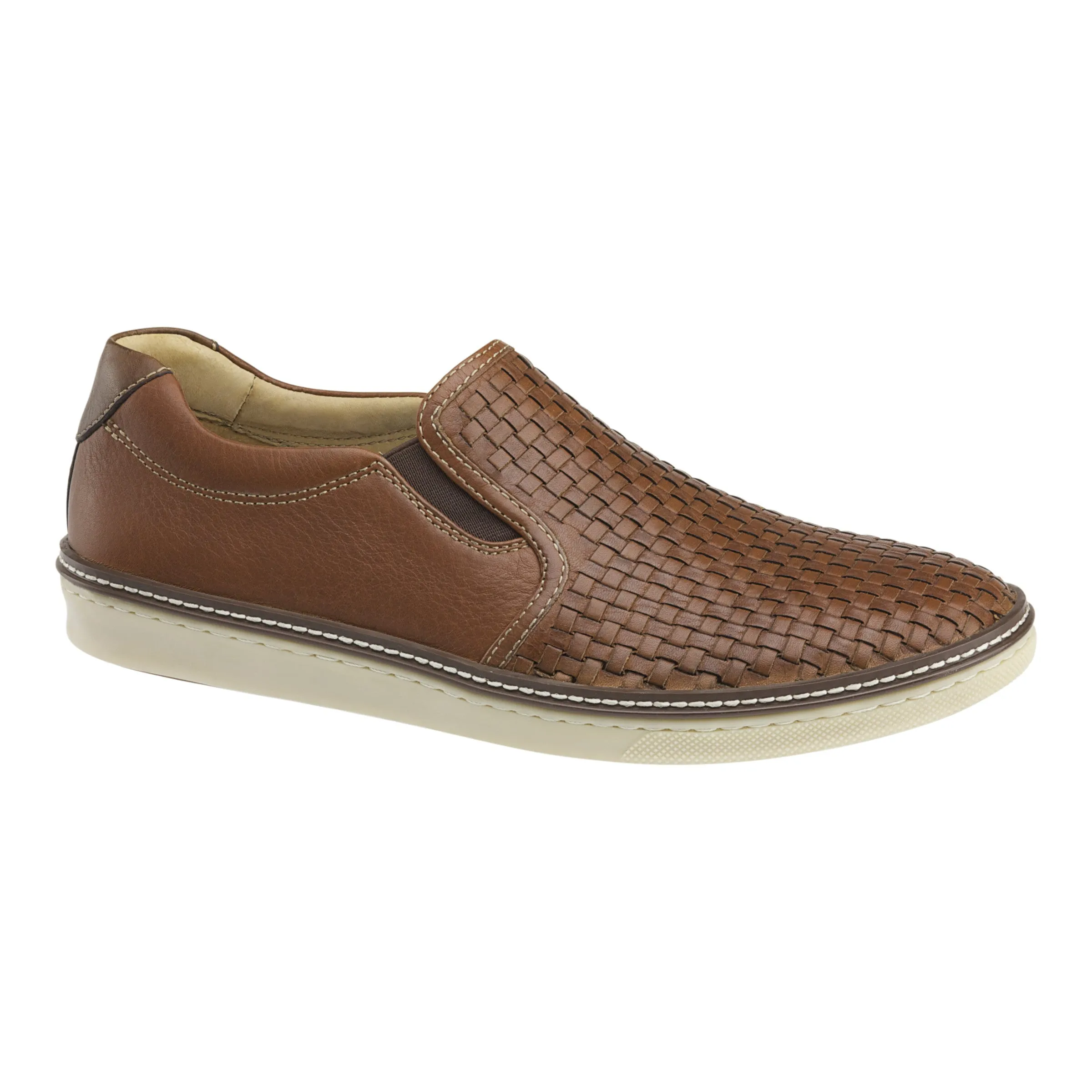 Men's Johnston & Murphy McGuffey Woven Slip-On Color: Tan Full Grain Leather