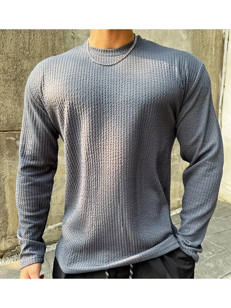 Muscle New Men'S Sports Casual Running Fitness Solid Color Stretch Quick Dry Bottoming Long Sleeve Top