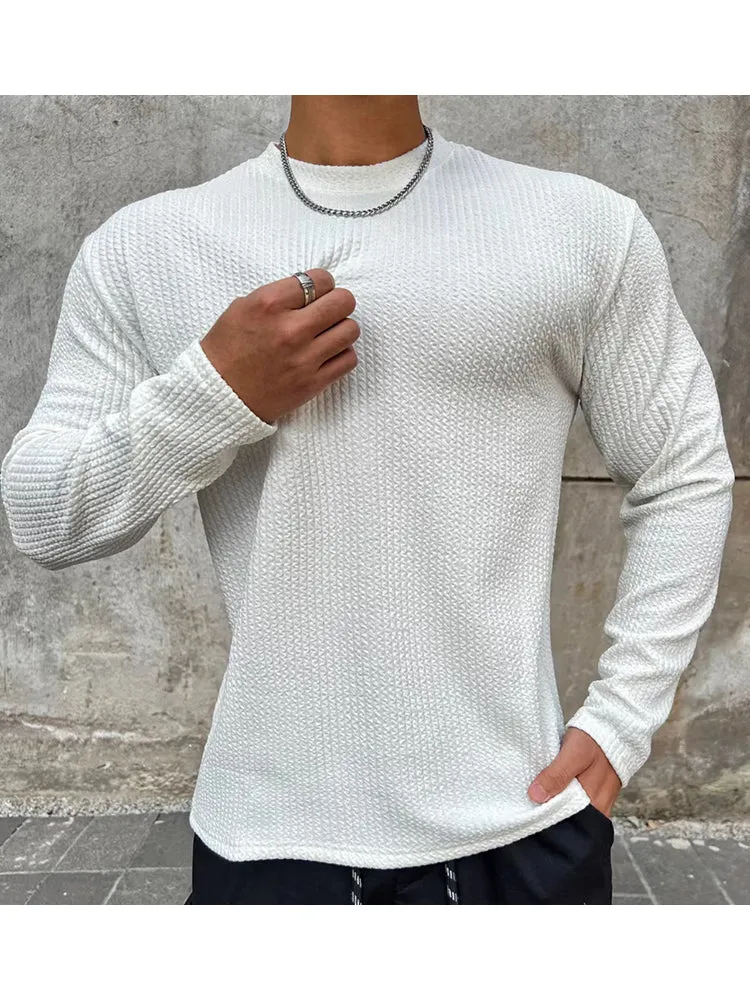 Muscle New Men'S Sports Casual Running Fitness Solid Color Stretch Quick Dry Bottoming Long Sleeve Top