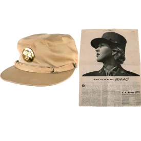 Original U.S. WWII Early War “Summer Khaki” Women's Army Corps WAC Hobby Hat - Laundry Number Marked For Maria G. Gutierrez