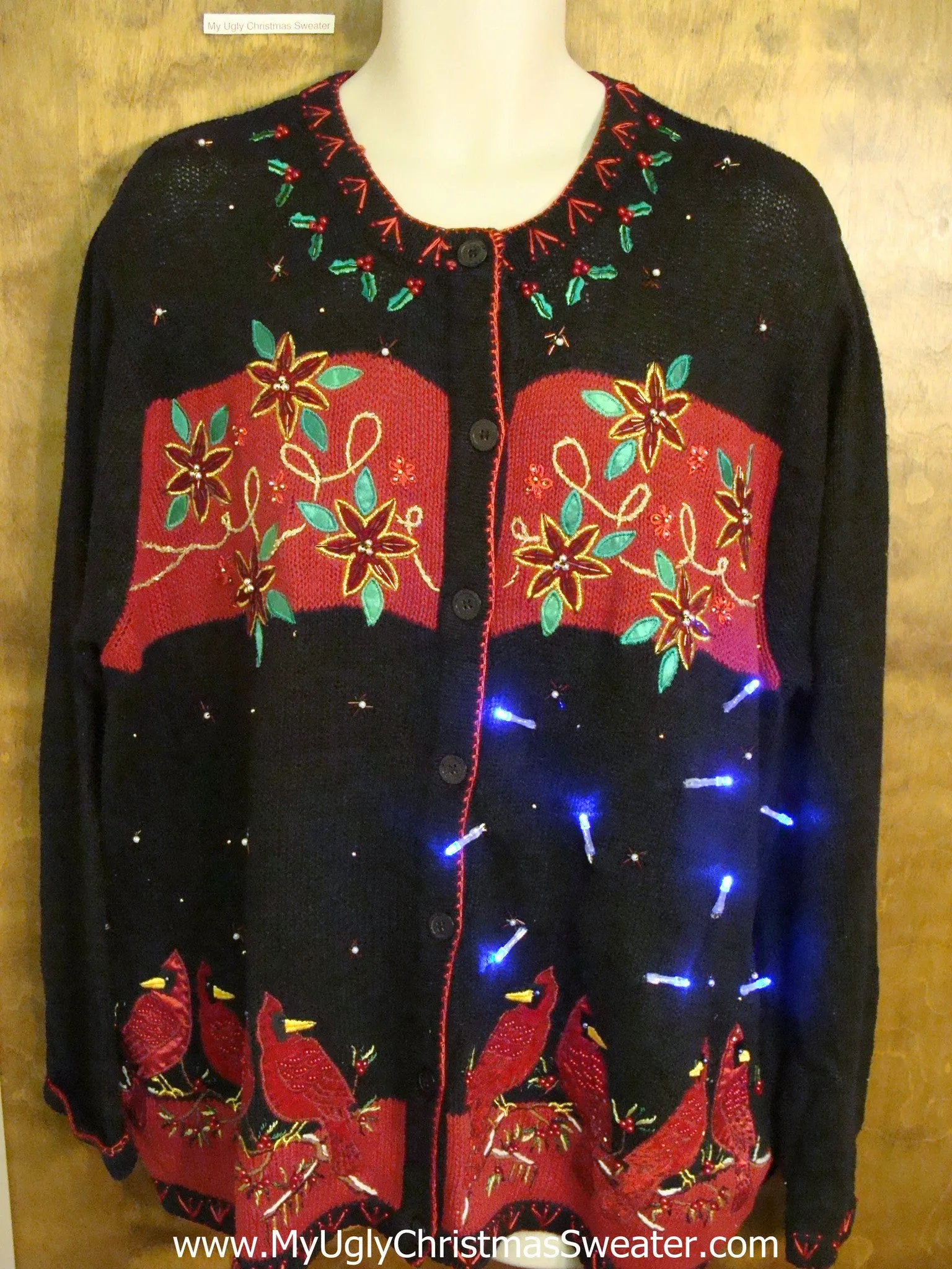 Poinsettias 80s Light Up Ugly Xmas Sweater Big 3XL XXL