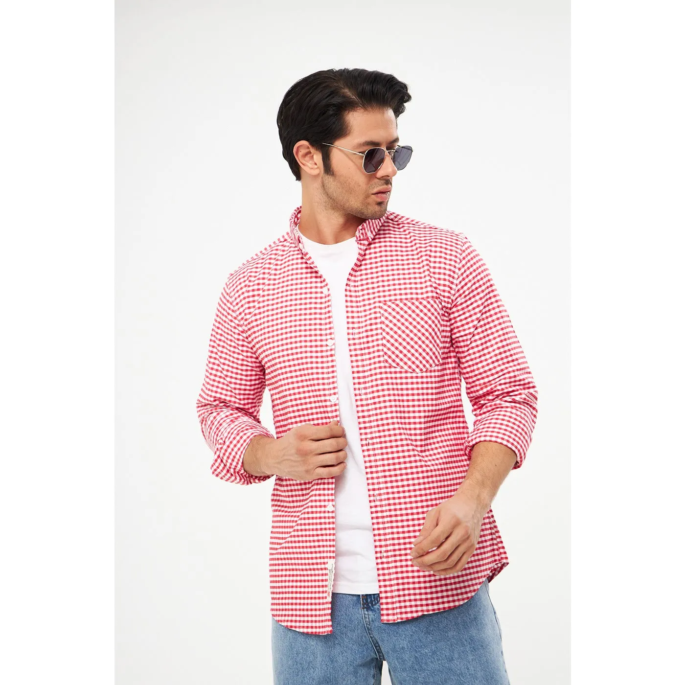 Red Ghingham Check Casual Shirt