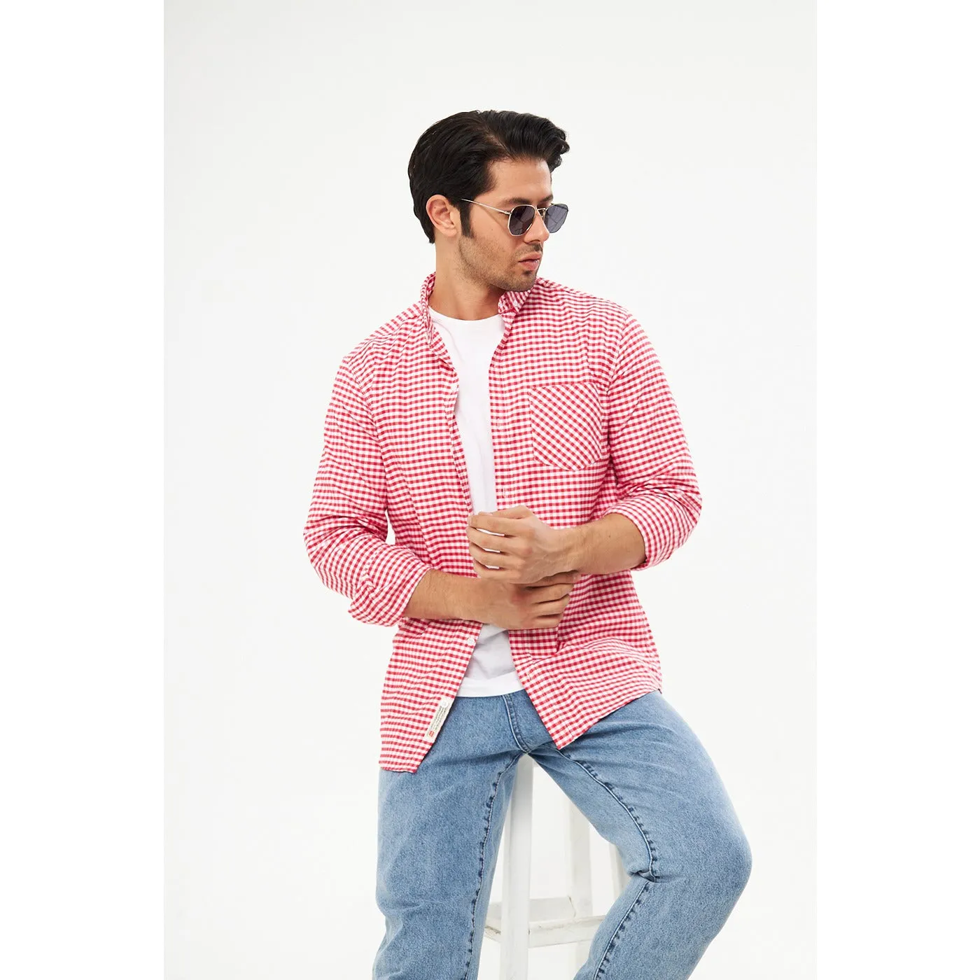 Red Ghingham Check Casual Shirt