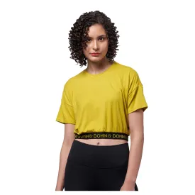 Women Solid Shoulder Crop Top With Waist Elastic Band