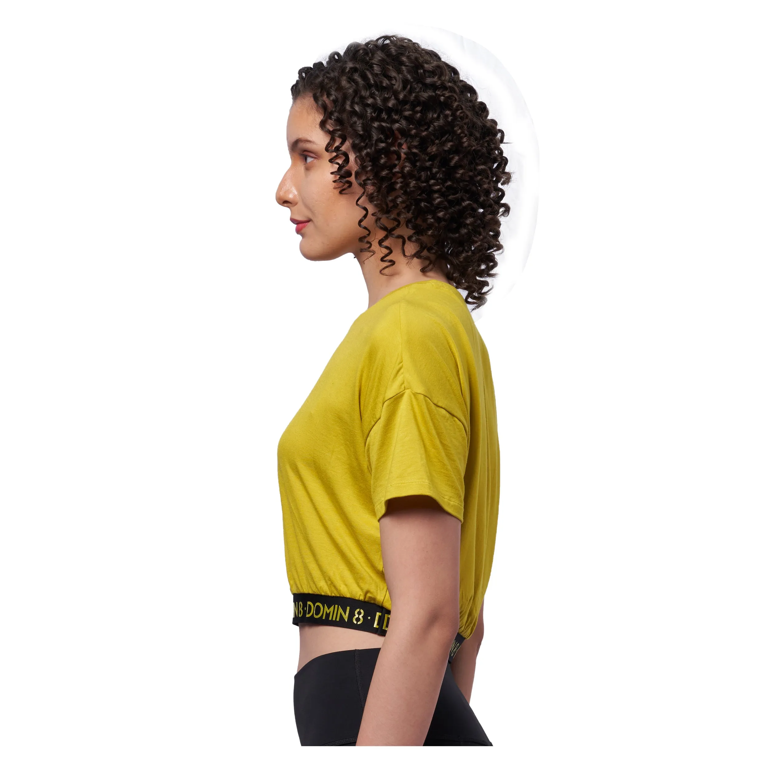 Women Solid Shoulder Crop Top With Waist Elastic Band