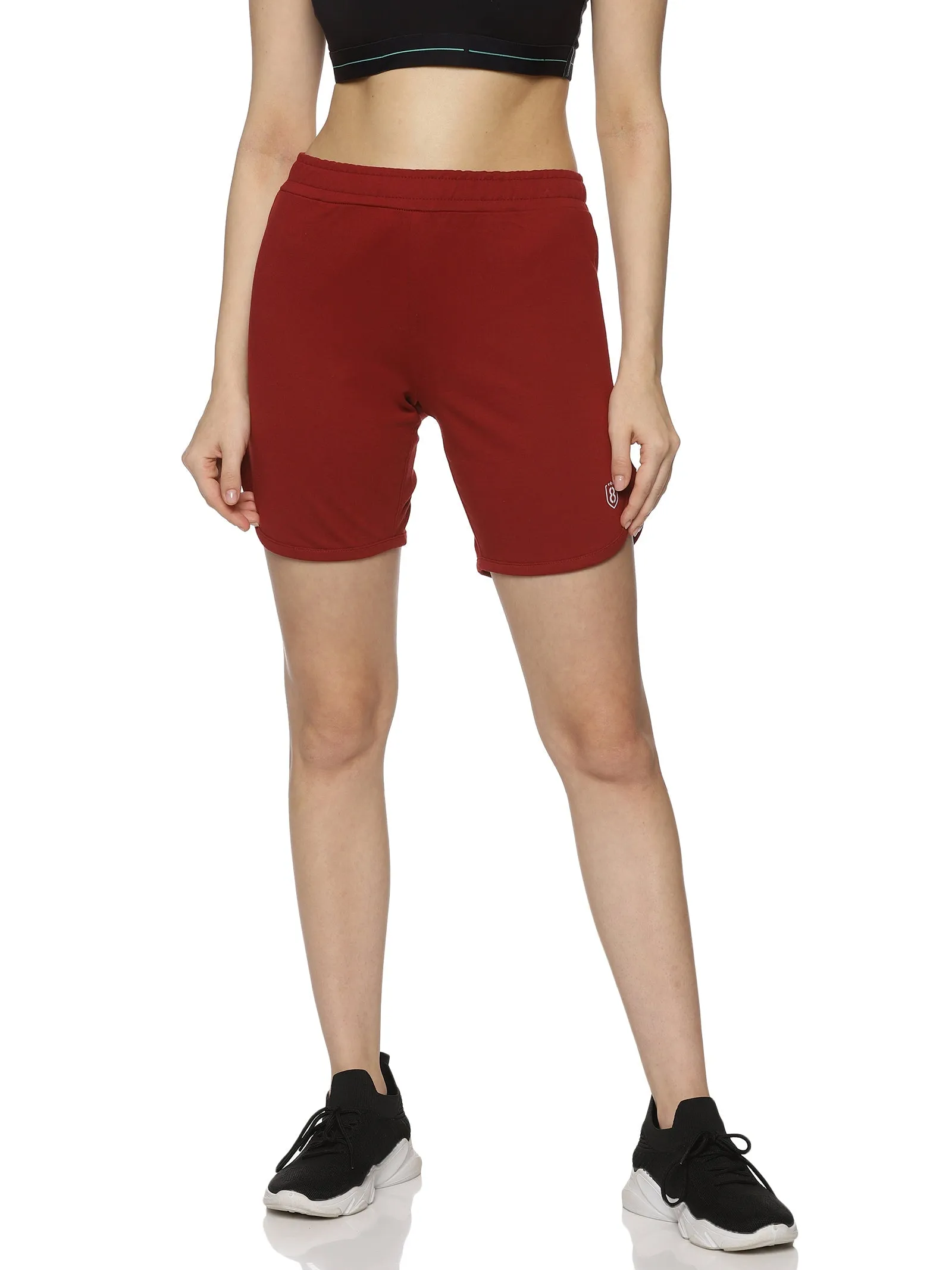 Women's Solid training shorts with Self Fabric Elasticated Drawstring waist.