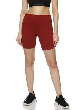 Women's Solid training shorts with Self Fabric Elasticated Drawstring waist.