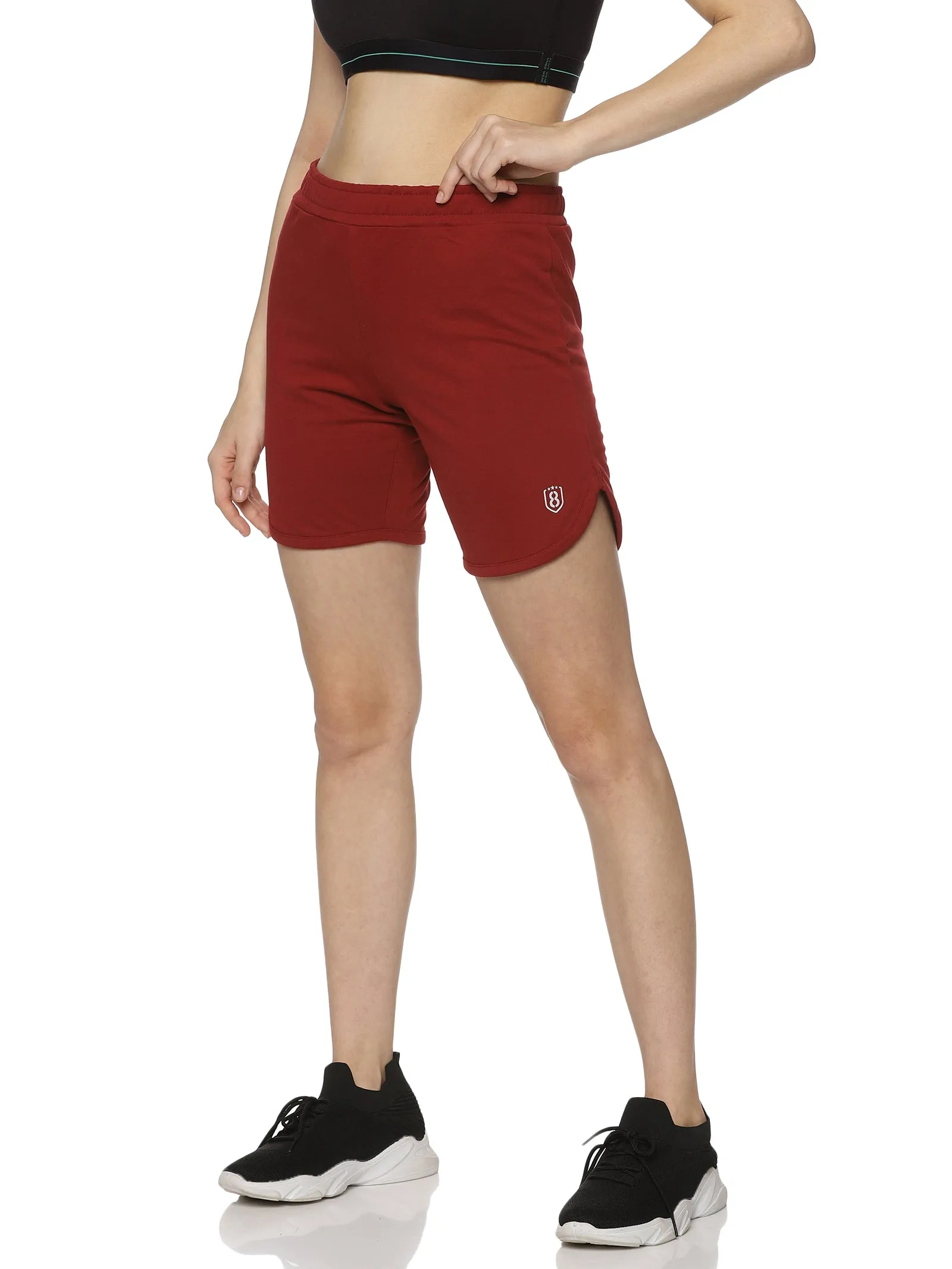 Women's Solid training shorts with Self Fabric Elasticated Drawstring waist.